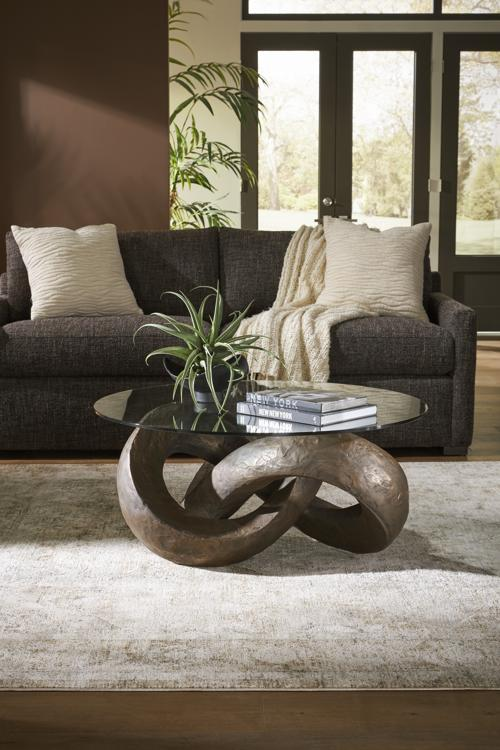 Phillips Collection Trifoil Bronze w/ Glass Coffee Table