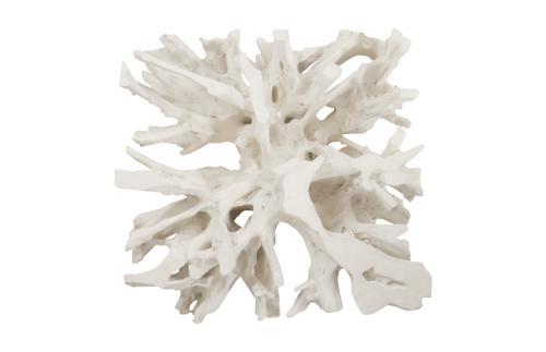 Phillips Collection Cast Root , White Stone With Glass Coffee Table