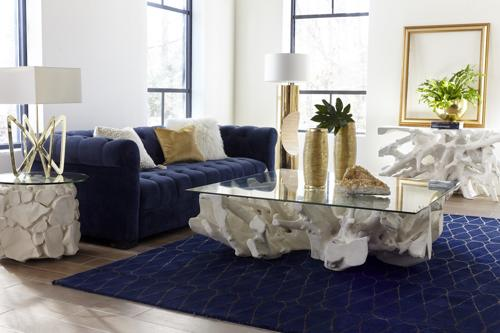 Phillips Collection Cast Root , White Stone With Glass Coffee Table