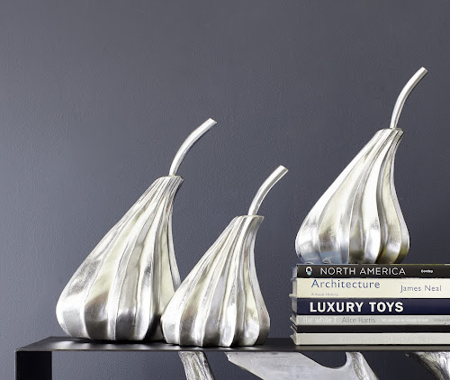 Phillips Collection Hand Dipped Pears Set of 3 Silver Leaf Tabletop