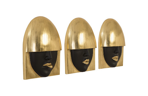 Phillips Collection Fashion Faces Wall Art Small Black and Gold Leaf Set of 3 Accent