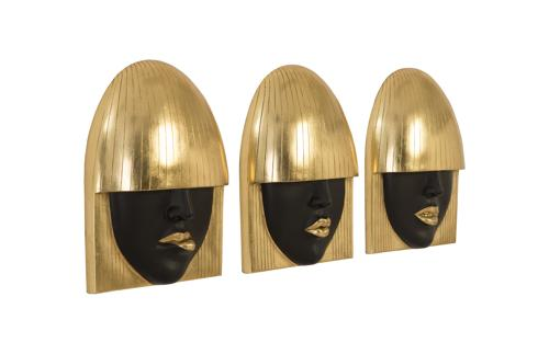 Phillips Collection Fashion Faces Wall Art Small Black and Gold Leaf Set of 3 Accent