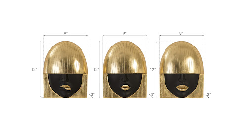 Phillips Collection Fashion Faces Wall Art Small Black and Gold Leaf Set of 3 Accent