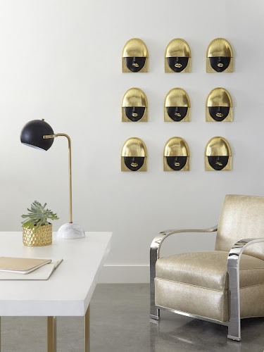 Phillips Collection Fashion Faces Wall Art Small Black and Gold Leaf Set of 3 Accent