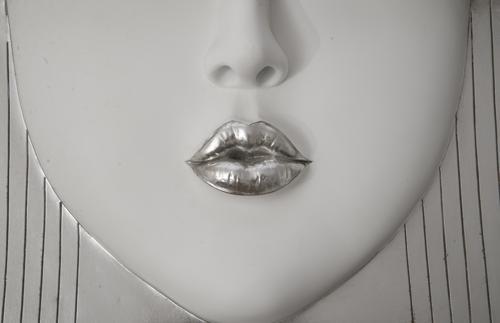 Phillips Collection Fashion Faces Wall Art Large Kiss White and Silver Leaf Accent