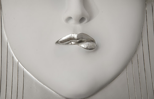Phillips Collection Fashion Faces Wall Art Large Pout White and Silver Leaf Accent