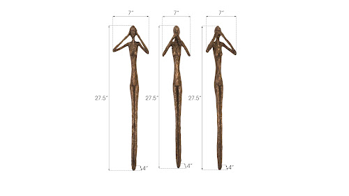 Phillips Collection See, Speak, Hear No Evil Wall Art Resin Bronze Set Of 3 Accent