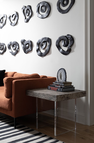 Phillips Collection Floating Gray Stone Acrylic Legs Side Table