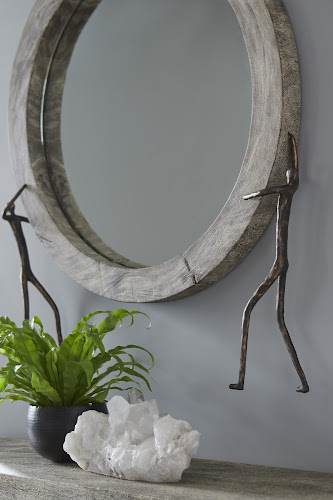 Phillips Collection Atlas Chamcha Wood Gray Stone Finish Metal Mirror