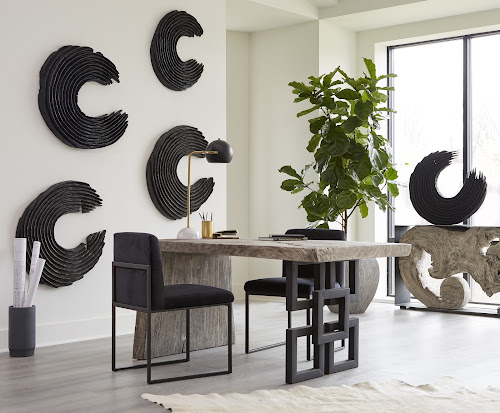 Phillips Collection Waterfall Gray Stone Satin Black Overlap Leg Desk