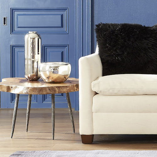 Phillips Collection Burled , Black Metal Legs Large Coffee Table