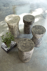 Phillips Collection Curved Wood , Thin Gray Stone Stool