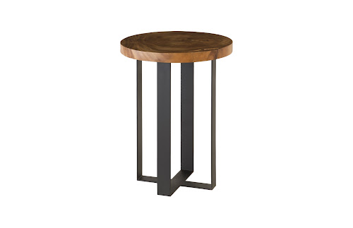 Phillips Collection Chuleta Bar Table on Black Metal Base Chamcha Wood Natural Bar Stool