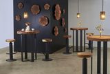 Phillips Collection Chuleta Bar Table on Black Metal Base Chamcha Wood Natural Bar Stool