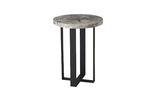 Phillips Collection Chuleta Bar Table on Black Metal Base Chamcha Wood Gray Stone Bar Stool