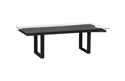 Phillips Collection Chainsaw  with Glass Burnt Black Black Iron U Legs Dining Table