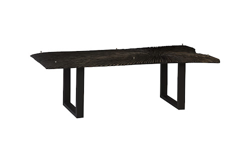 Phillips Collection Chainsaw  with Glass Burnt Black Black Iron U Legs Dining Table
