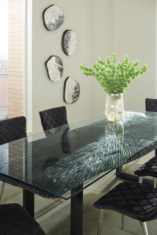 Phillips Collection Chainsaw  with Glass Burnt Black Black Iron U Legs Dining Table
