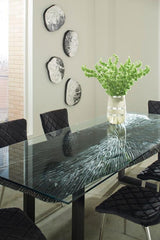 Phillips Collection Chainsaw  with Glass Burnt Black Black Iron U Legs Dining Table