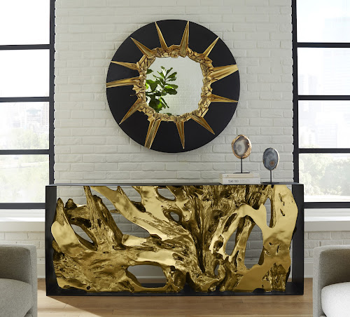 Phillips Collection Circular Cracked Black & Gold Mirror