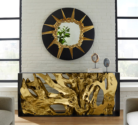 Phillips Collection Circular Cracked Black & Gold Mirror