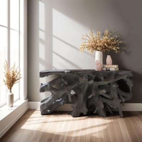 Phillips Collection Beau Cast Root  Table Charcoal Stone Console