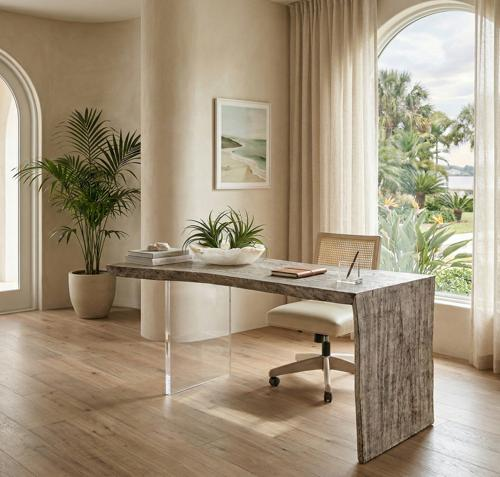 Phillips Collection Waterfall Gray Stone Acrylic Leg Desk