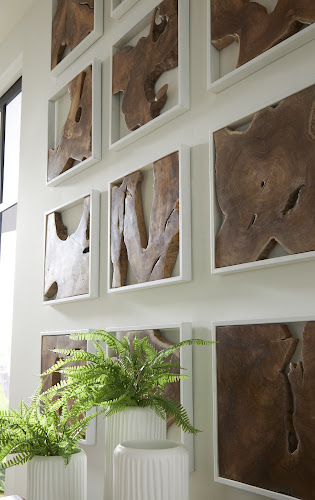 Phillips Collection Framed Slice Wall Tile, Teak Wood, White Frame Brown Wall Art