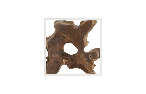 Phillips Collection Framed Slice Wall Tile, Teak Wood, White Frame Brown Wall Art
