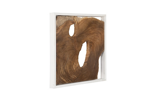 Phillips Collection Framed Slice Wall Tile, Teak Wood, White Frame Brown Wall Art