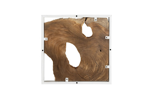 Phillips Collection Framed Slice Wall Tile, Teak Wood, White Frame Brown Wall Art