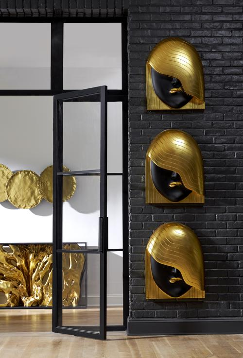 Phillips Collection Fashion Faces Wall Art, Large Her Right Wave Black and Gold Accent