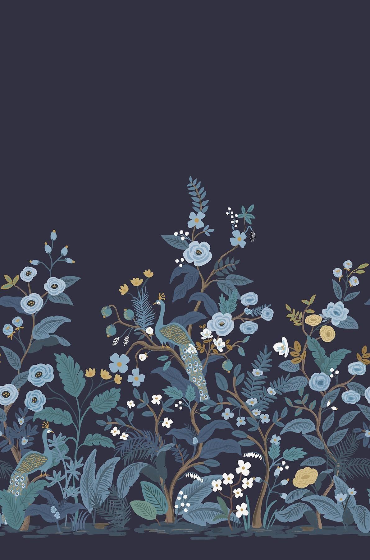 Rifle Paper Co. Peacock Mural Blue Wallpaper