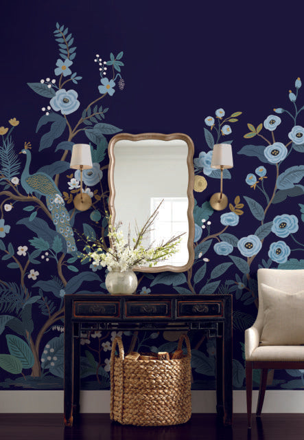 Rifle Peacock Mural Blue Wallpaper