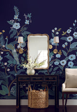 Rifle Peacock Mural Blue Wallpaper