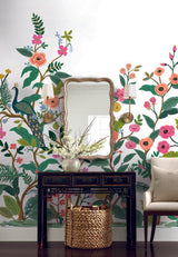 Rifle Peacock Mural White & Off-White Wallpaper