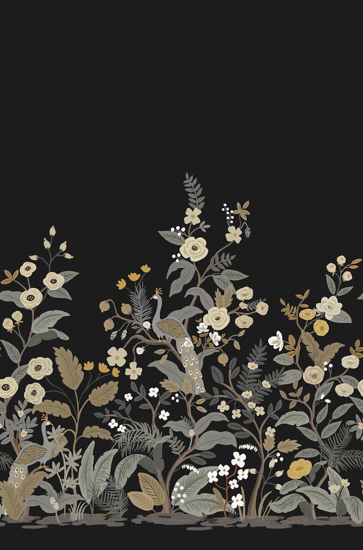 Rifle Paper Co. Peacock Mural Black Wallpaper