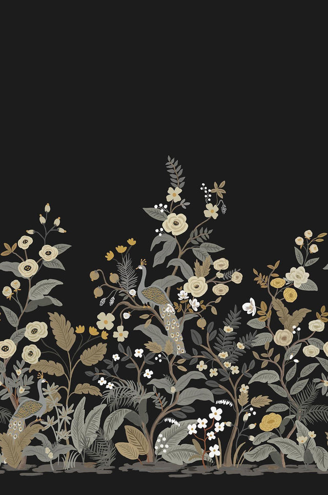 Rifle Paper Co. Peacock Mural Black Wallpaper