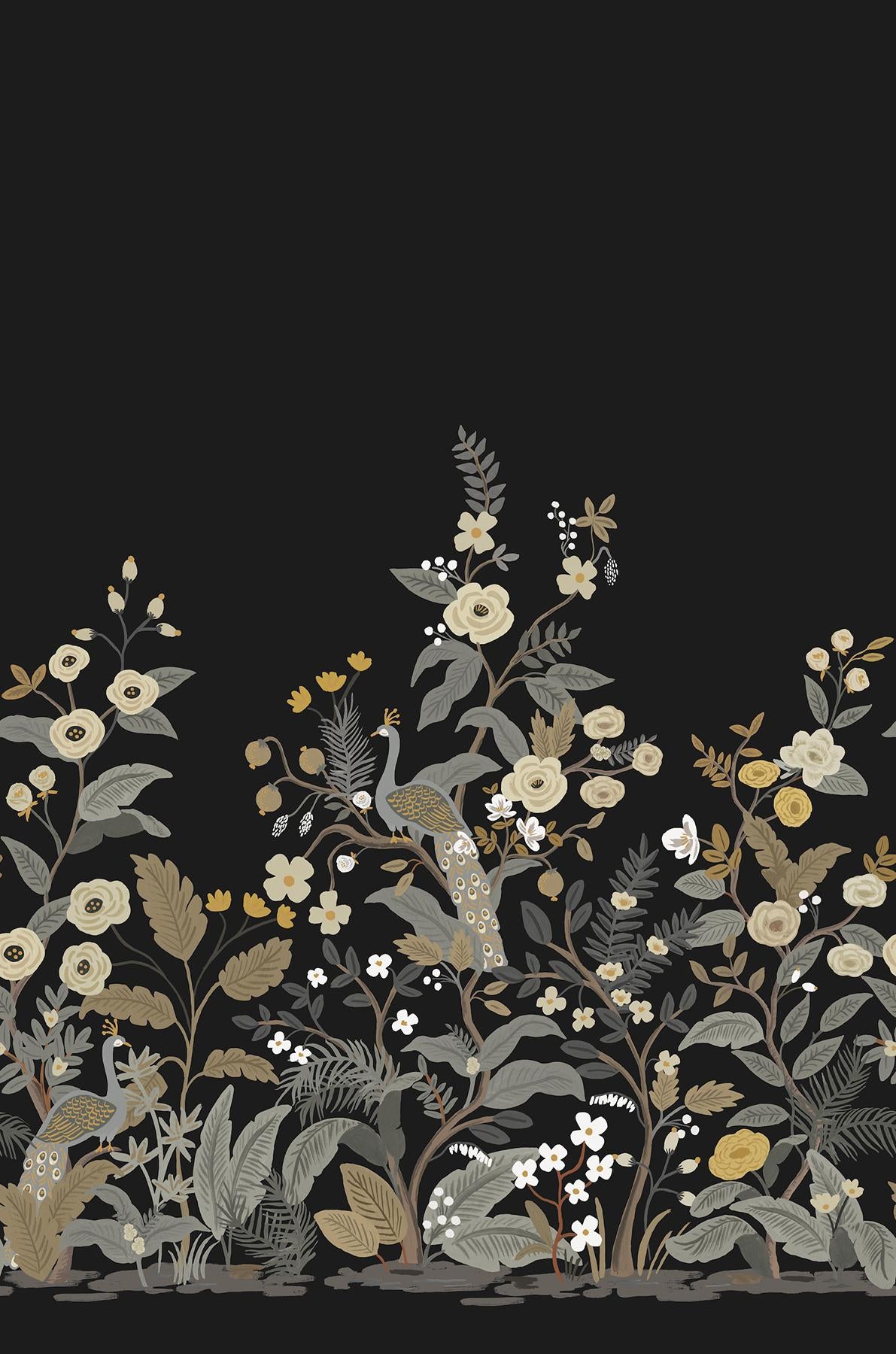 Rifle Peacock Mural Black Wallpaper