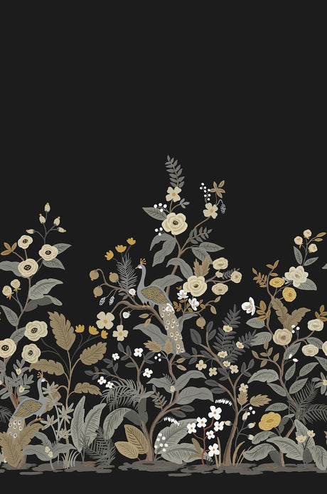 Rifle Peacock Mural Black Wallpaper