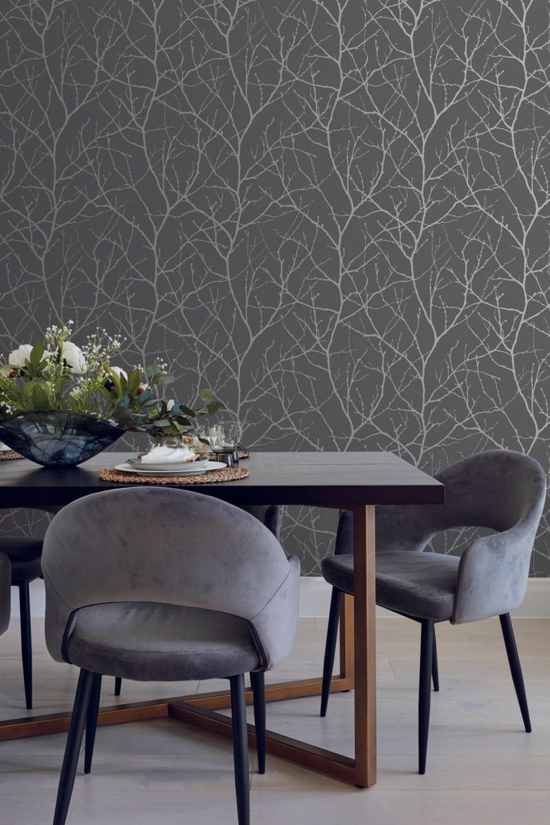Antonina Vella Trees Silhouette Grey Wallpaper