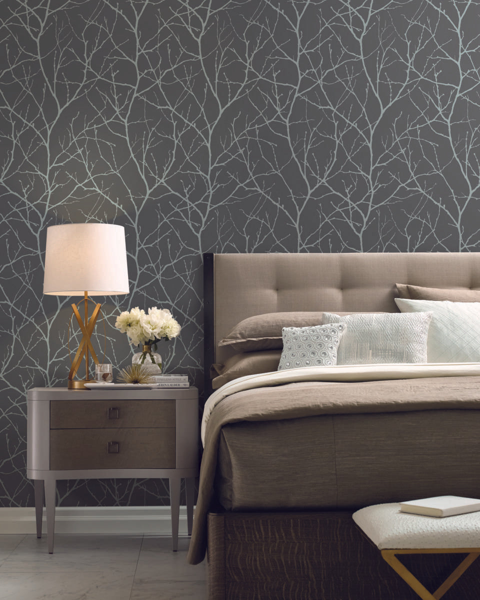 Antonina Vella Trees Silhouette Grey Wallpaper