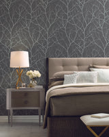 Antonina Vella Trees Silhouette Grey Wallpaper