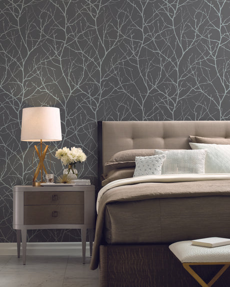 Antonina Vella Trees Silhouette Grey Wallpaper