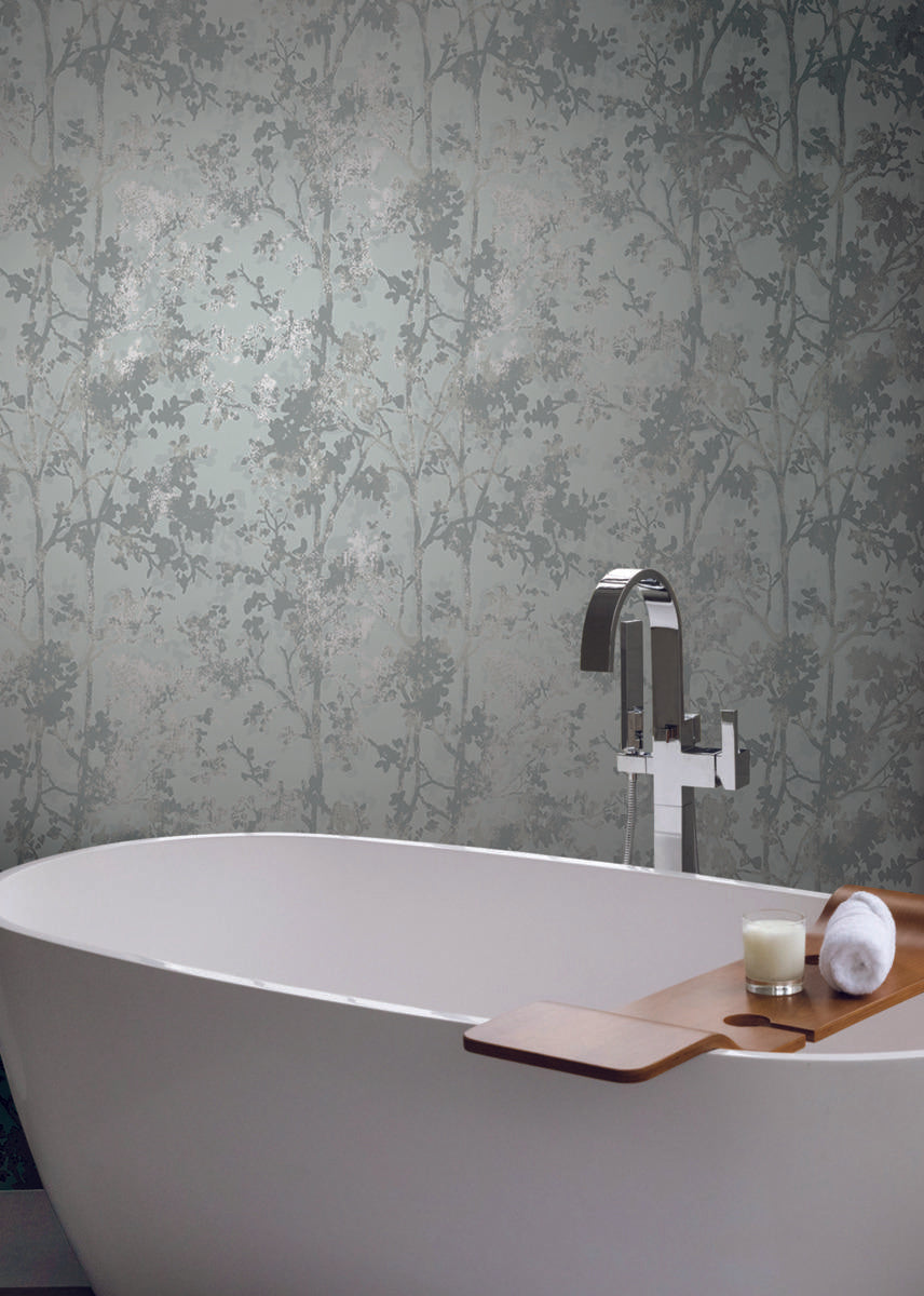 Antonina Vella Shimmering Foliage Blue Wallpaper