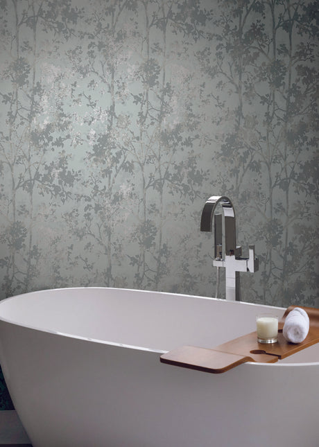 Antonina Vella Shimmering Foliage Blue Wallpaper