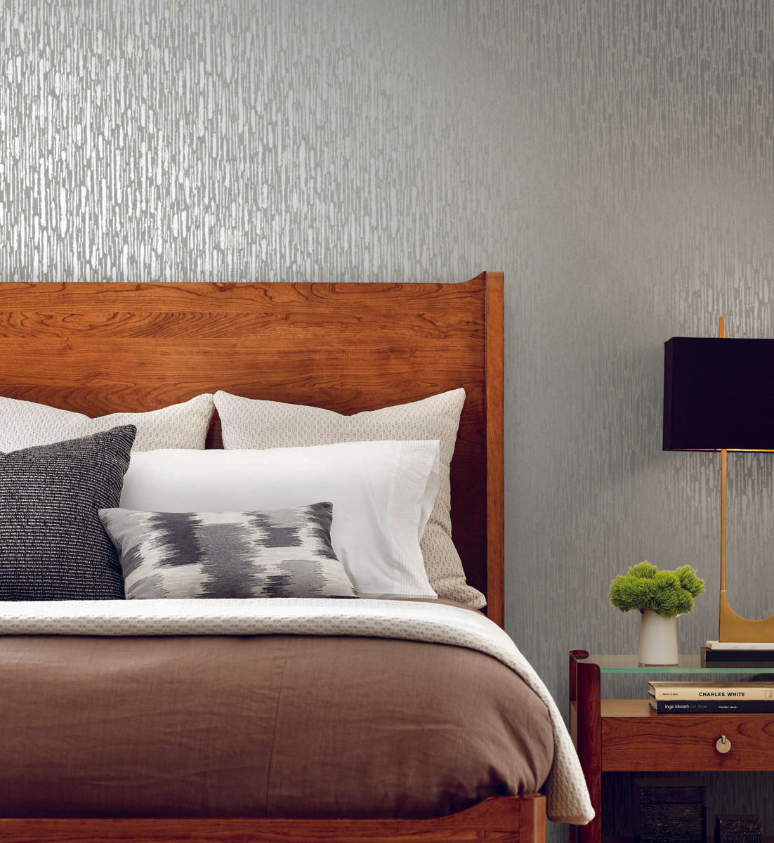 Antonina Vella Metallic Cascade Green Wallpaper