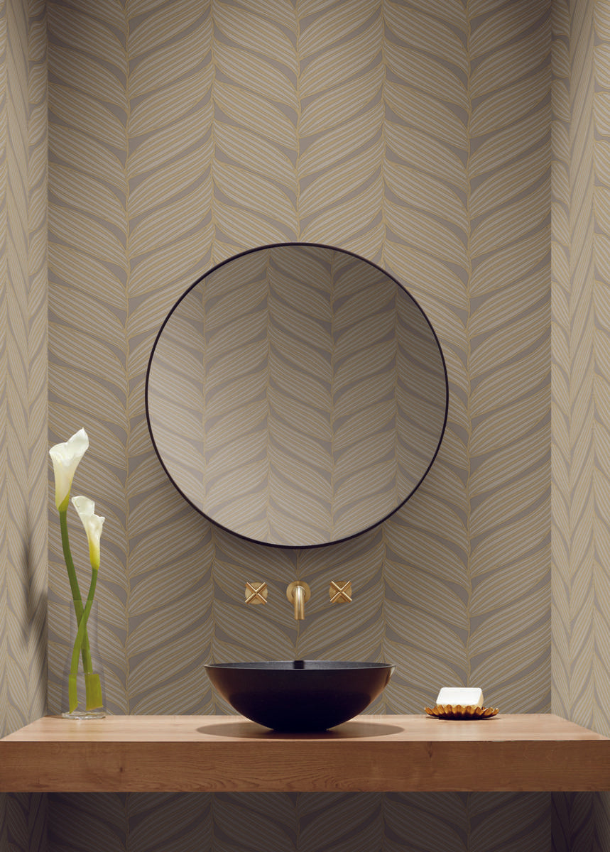 Antonina Vella Luminous Leaves Brown Wallpaper