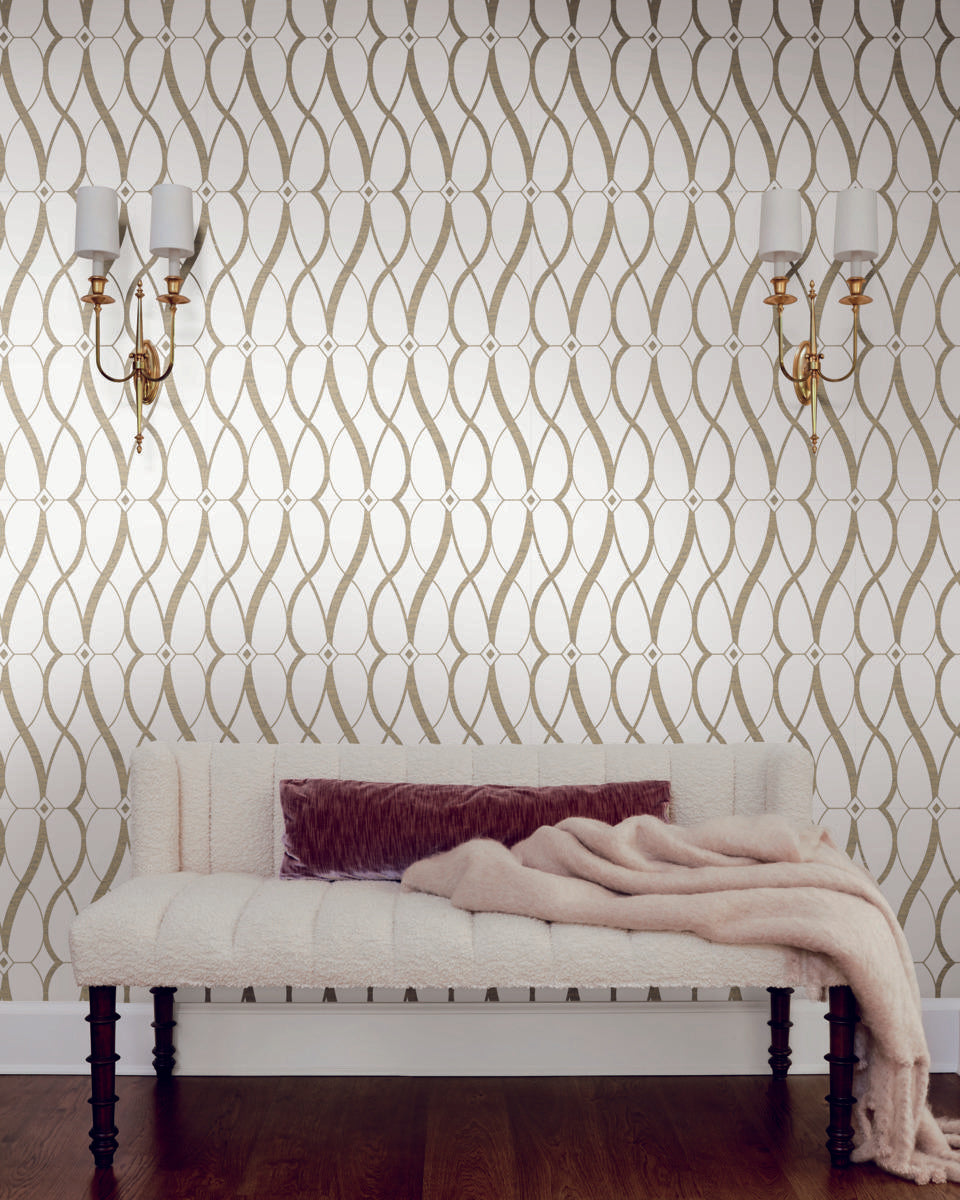 Antonina Vella Graceful Geo White & Off-White Wallpaper
