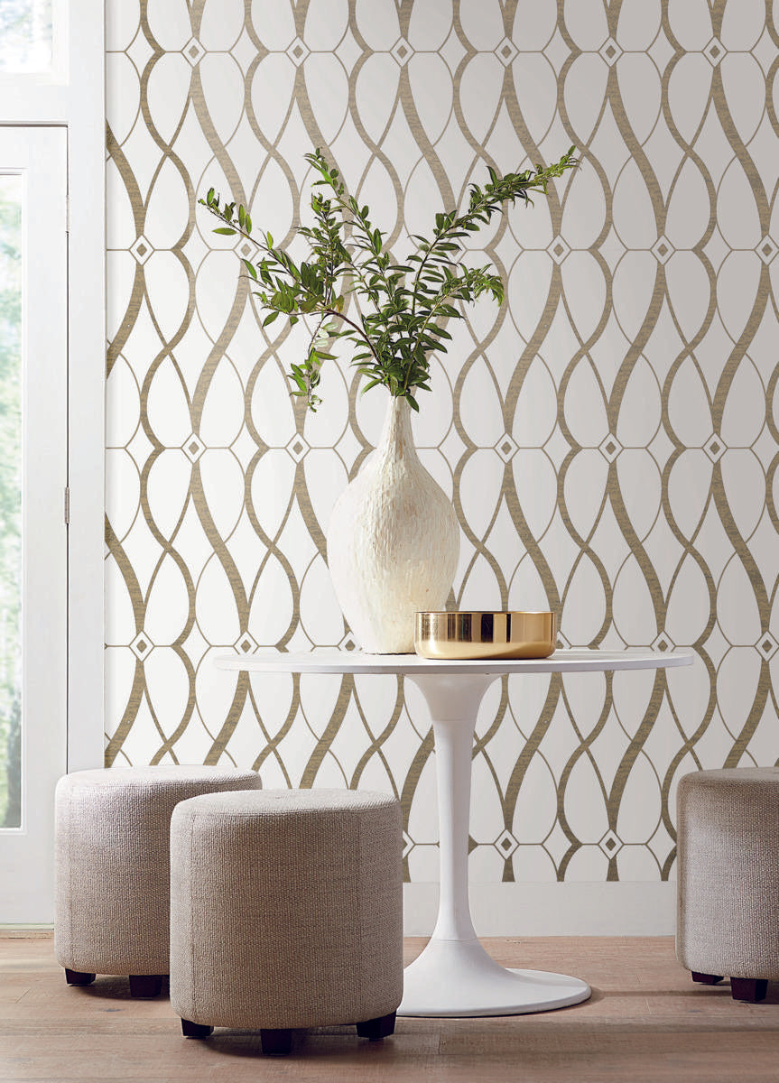 Antonina Vella Graceful Geo White & Off-White Wallpaper